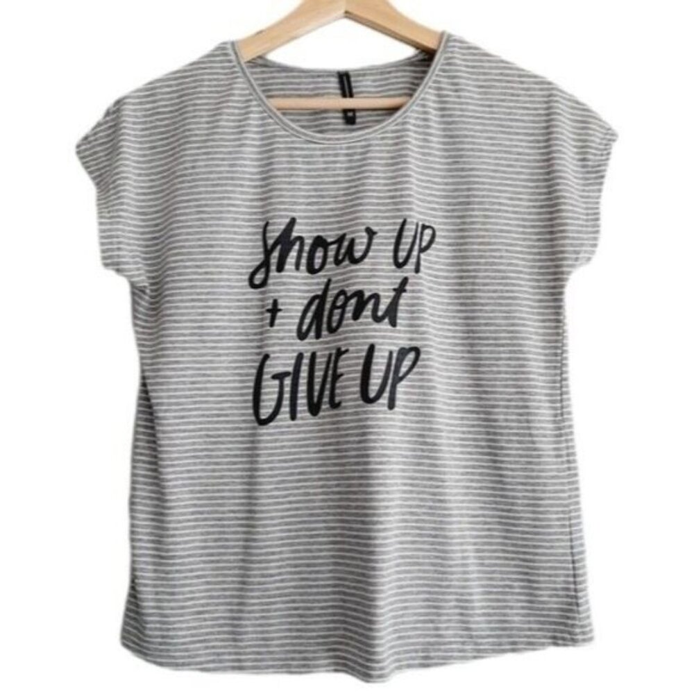 CHOOSE Essentials  "SHOW UP & DON'T GIVE UP" Stripe Crewneck T-shirt Sz M